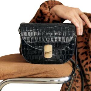 NWOT Sezane Claude black crocodile cross body bag